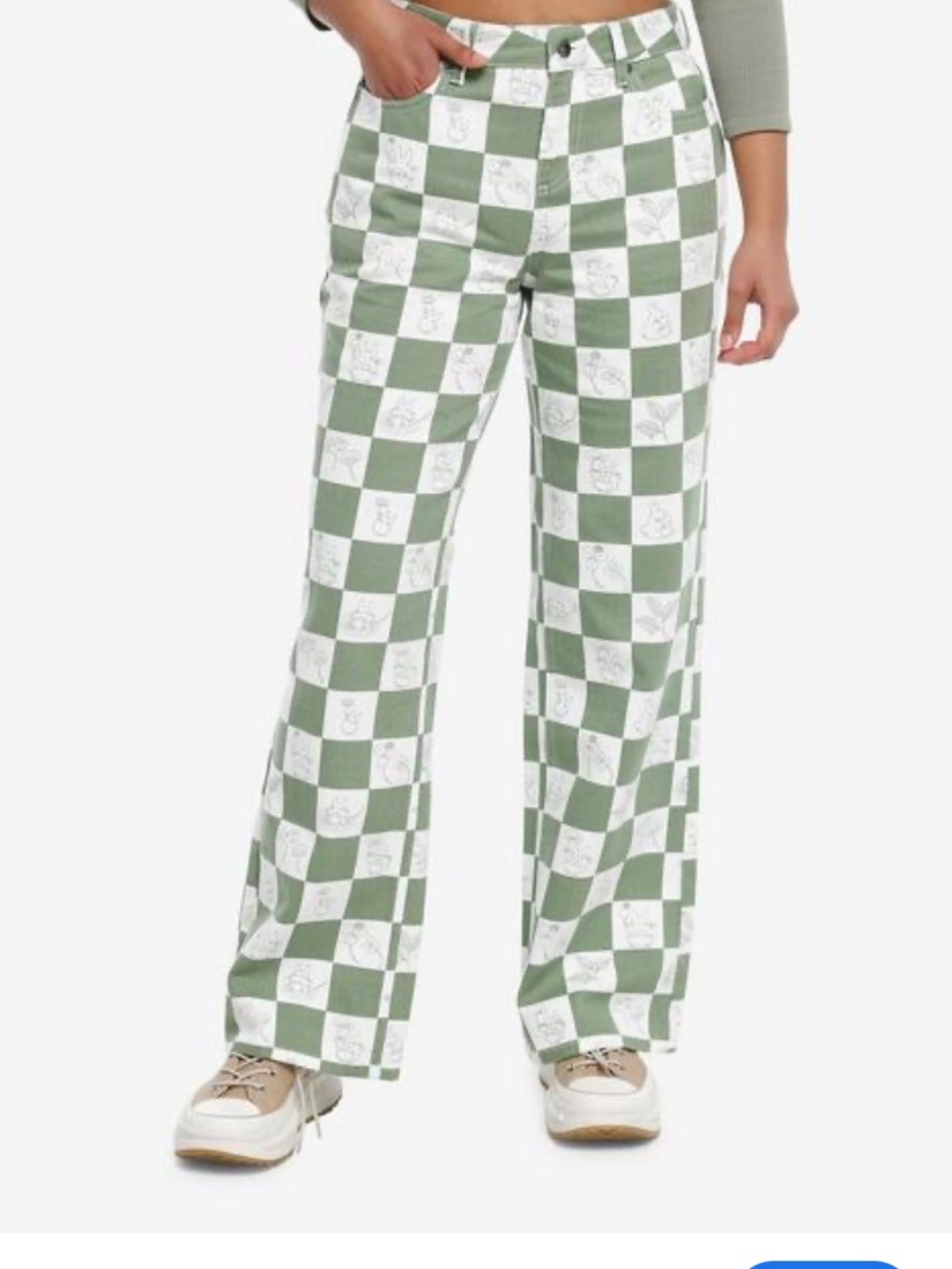 Checkerboard Wide-Leg Pants in Sage Green & White